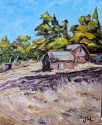 Painting Old barn at Ruckle Provincial Park (Framed) Oil on Panel