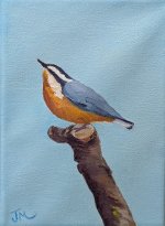 Painting Nuthatch on a twig Oil on Canvas
