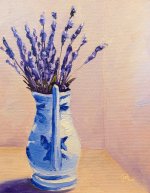 Painting Lavender in a Portuguese vase  Oil on Panel